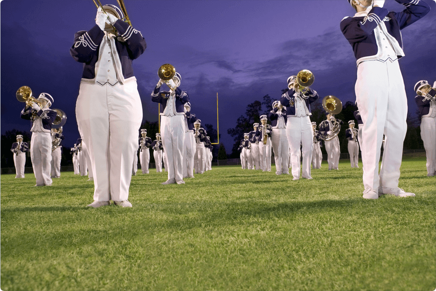 Marching band on a football field