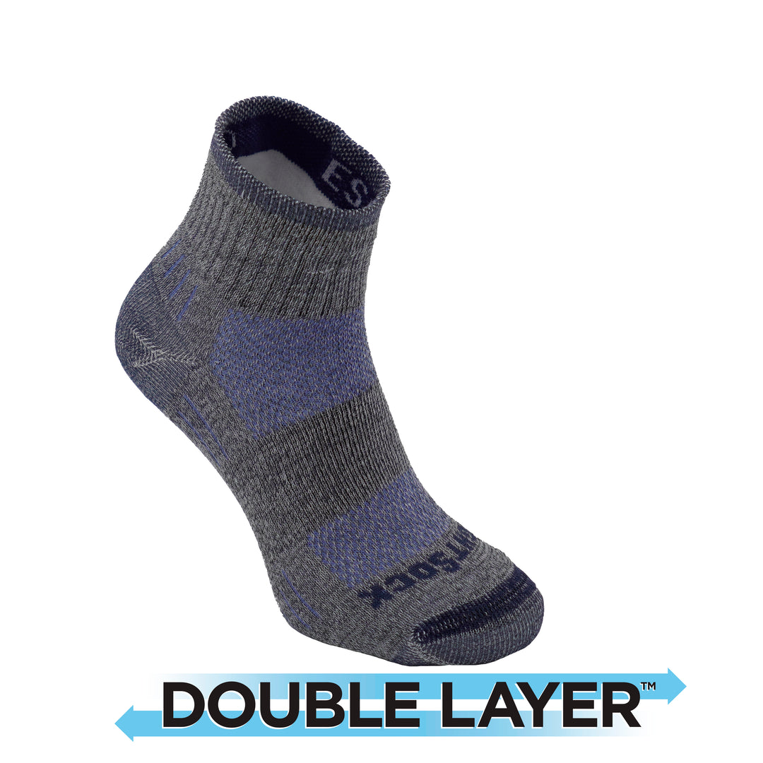 Escape Quarter anti-blister socks, blue twist, product preview.